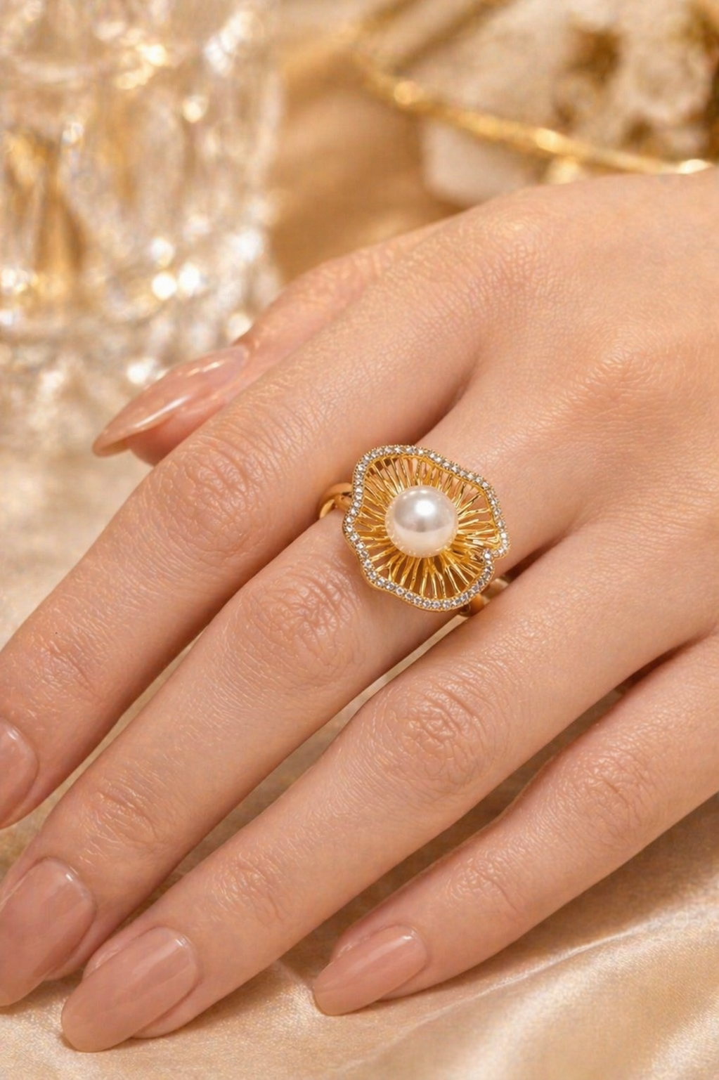 Pearl Floral Statement Ring
