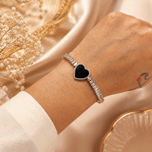Black Heart Crystal Tennis Bracelet